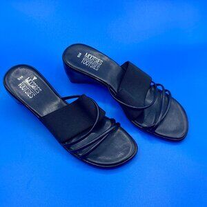 Women's Mootsie Tootsie Open Toe Slip-On Low Heel Black Wedge Shoe Size 9M